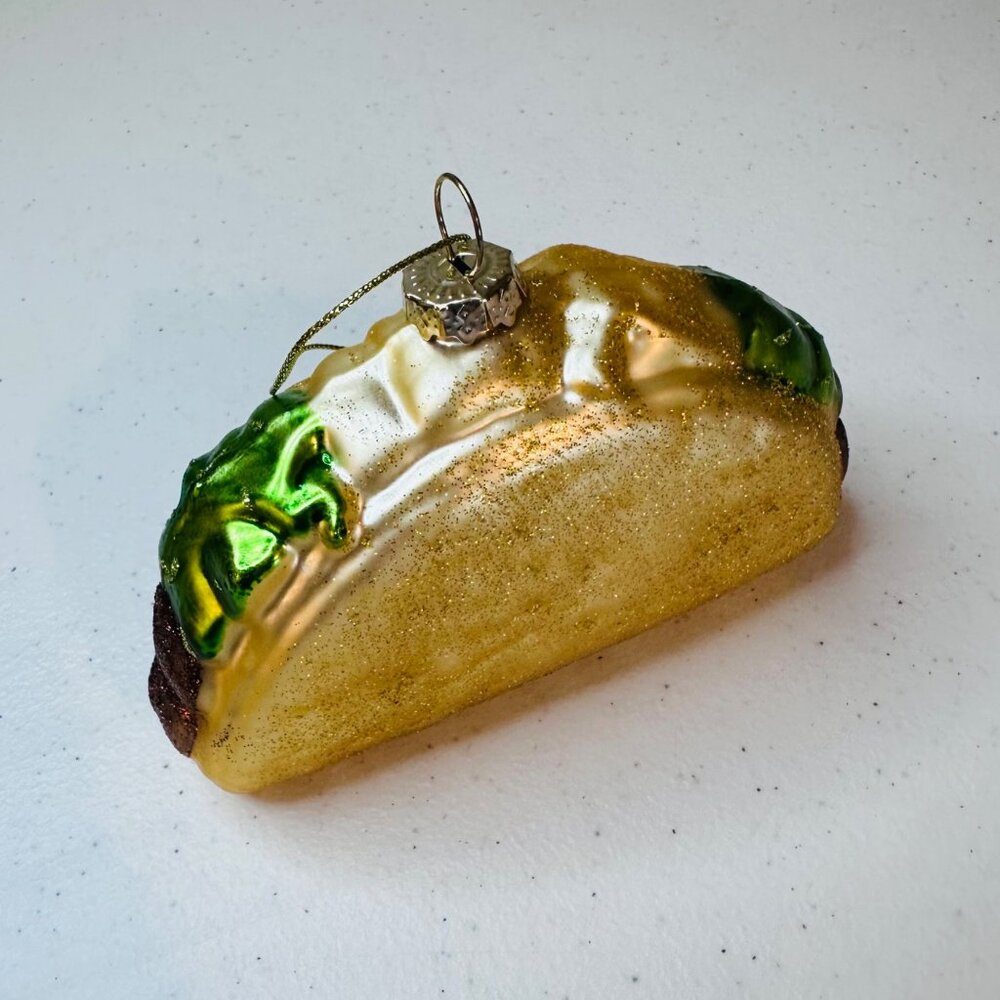 Glittery Taco Christmas Ornament Festive Fun Holiday Decor Glass Taco Decoration